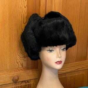 Luxurious Black Rabbit Fur Hat     SizeXL